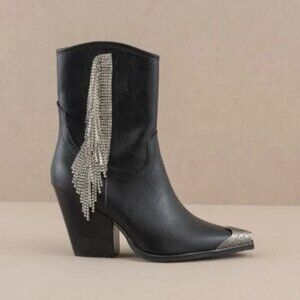 Rhinestone Fringe Western Boots with Etched Metal Toe - Oasis Society NEW!